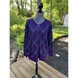 Lands' End Purple Argyle Cardigan Sweater Size 3XL